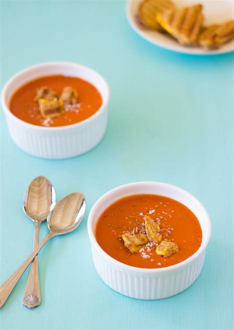 Roasted Tomato Soup With Grilled Cheese Croutons Vegan Cooking