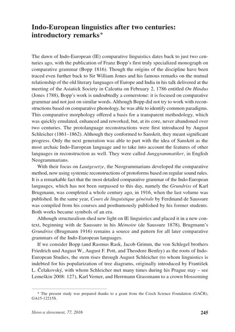 (PDF) Indo-European linguistics after two centuries: Introductory remarks