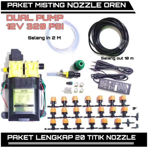 Jual PAKET SET MISTING SPRAYER KABUT 2O TITIK NOZEEL OREN MIST SPRAYER