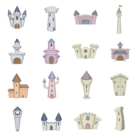 Castle Tower Vector Hd Png Images Castle Tower Icons Set Cartoon Style