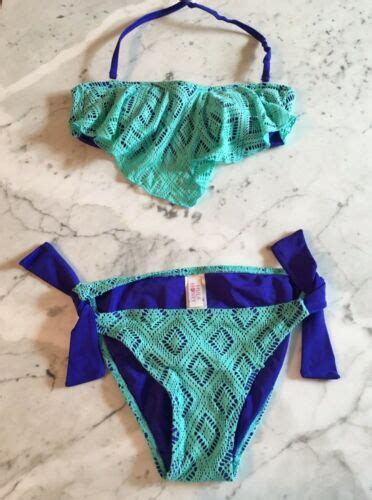 Hula Honey Lace Crochet Bandeau Bikini Set Size Small Gem