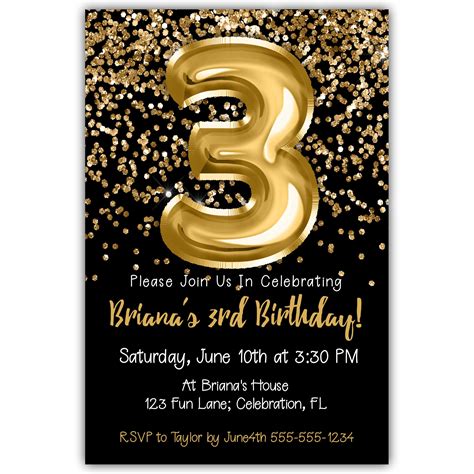 Th Birthday Invitation Gold Balloons Glitter On Black Birthday Party