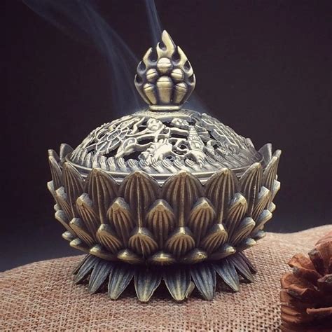 Chinese Buddha Alloy Incense Burner Lotus Flower Incense Censer For