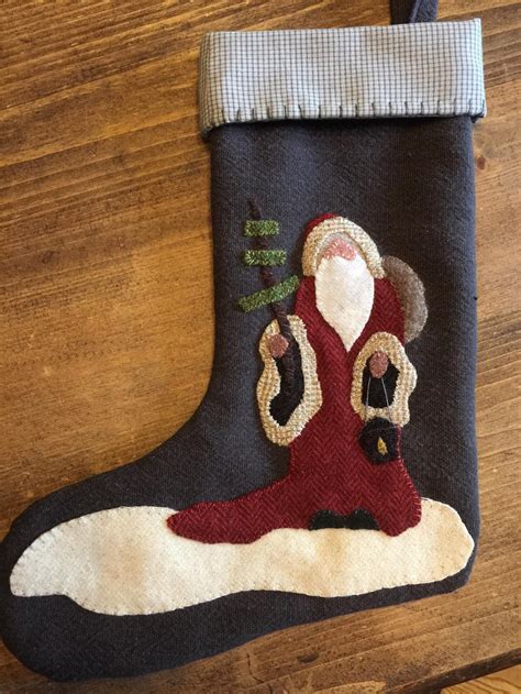 Father Christmas Stocking Wool Appliqué Pattern Etsy Quilted Christmas Stockings Christmas