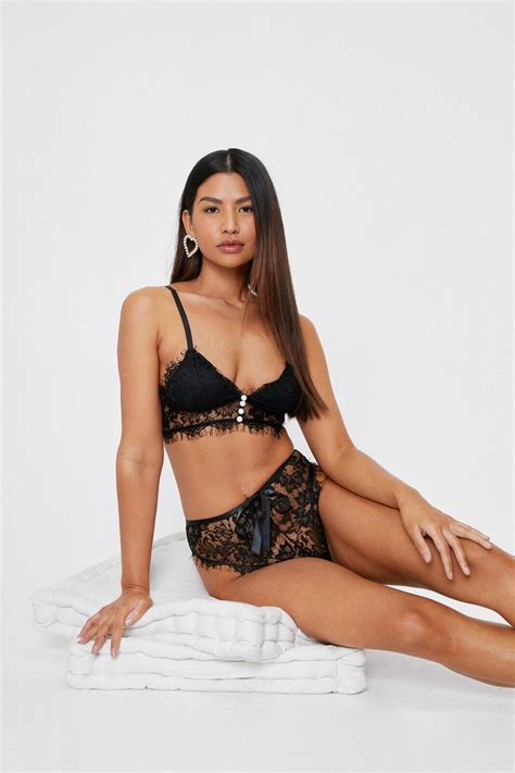 Eyelash Lace Button Down Bralette And Knickers Lingerie Set Nasty Gal