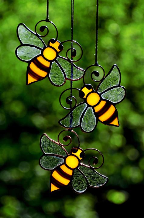 Decorative Accessories Stained Glass Panels Honey Bee Stained Glass ...