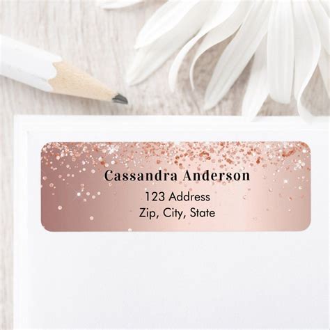 Rose Gold Glitter Glamorous Return Address Label Zazzle