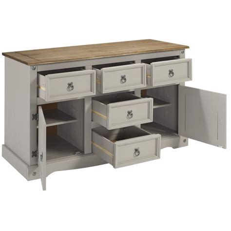 Corona Grey Wax 2 Door 5 Drawer Large Sideboard