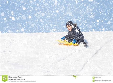 Sledding At Winter Time Stock Image Image Of Adorable 105275061