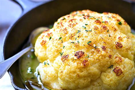 Whole Roasted Cauliflower Recipe With Butter Sauce Best Roasted