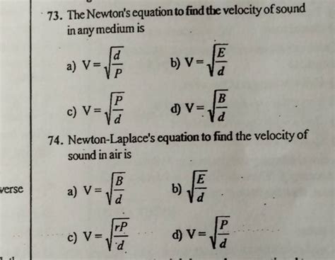 Newton Laplace S Equation To Find The Velocity Of Sound In Air Is Filo