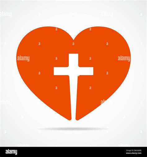 Christian Cross Icon In The Heart Inside Red Christian Cross Sign