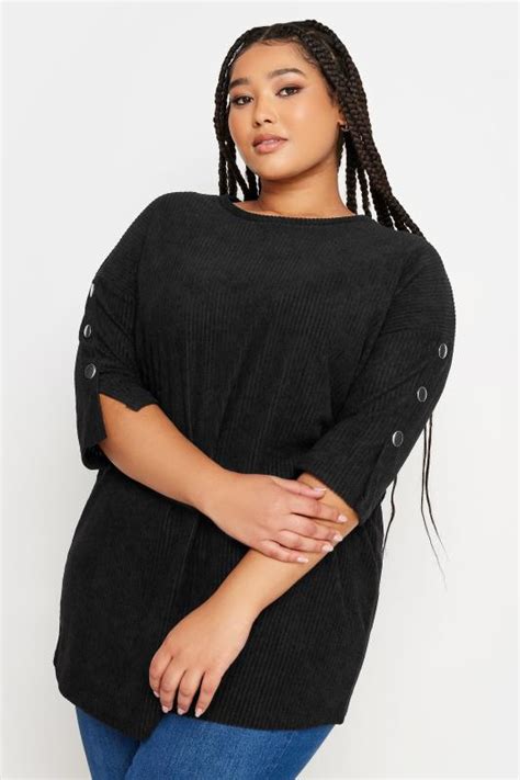 Yours Luxury Plus Size Curve Black Soft Touch Button Top Yours Clothing