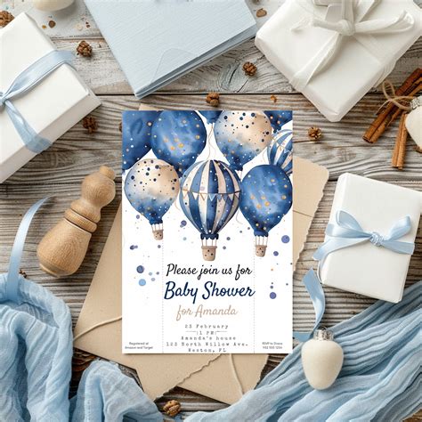 Hot Air Balloon Baby Shower Invitation Up Up And Away Theme Canva