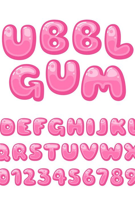 Bubble Gum Font Pink Sweet Candy Latin Alphabet Kids Lette