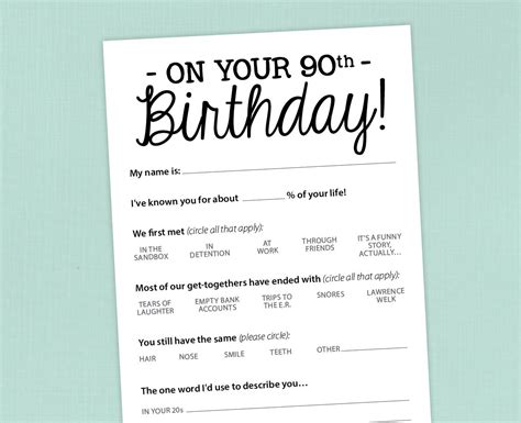 Th Birthday Party Game Card Funny Milestone Printable Pdf Etsy