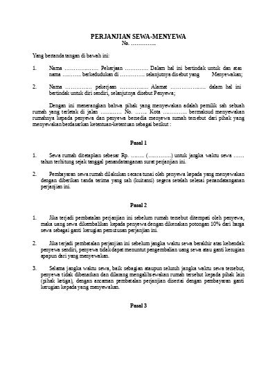 Detail Surat Perjanjian Sewa Menyewa Kios Koleksi Nomer