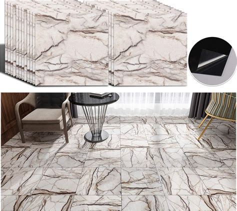 VEELIKE Grey Marble Floor Tiles Self Adhesive Vinyl Flooring Stick On