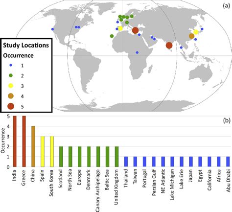 (A) World map (Robinson projection) showing locations and occurrences ...