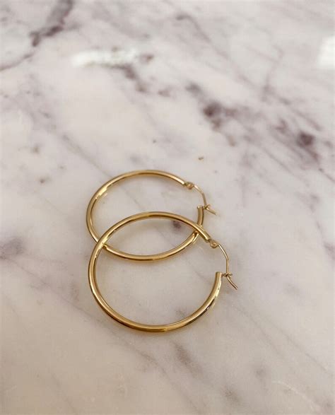 14k Yellow Gold 2mm Thickness Hoop Earrings 35mm Etsy