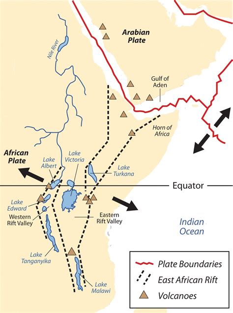 Map of Plate Boundaries in Africa and East African Rift Volcanoes