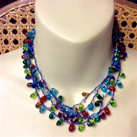 Vintage Hand Made Glass Beads Multi Strand Necklace Etsy Glass