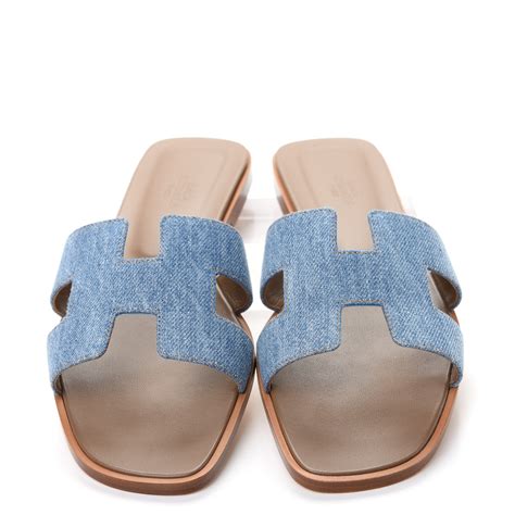 Hermes Denim Canvas Oran Sandals Bleu Clair Fashionphile