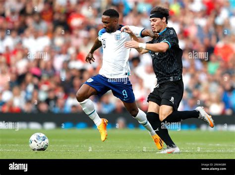 England S Jermain Defoe Left And Soccer Aid World Xi S Noah Beck