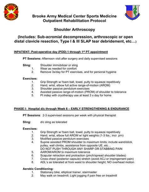 Physical Therapy Protocol - Shoulder Arthroscopy