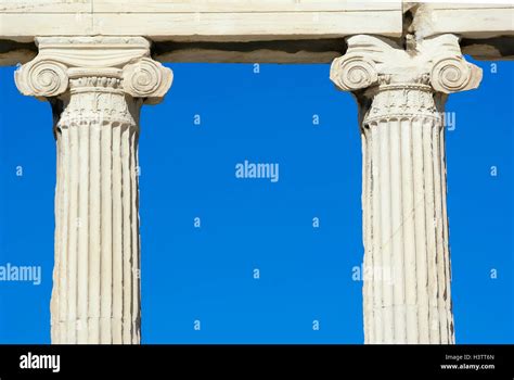 Ionic Columns Of Erechtheion Temple Acropolis Athens Greece Stock