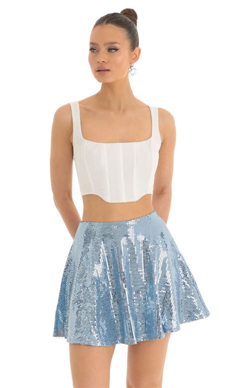 Jasmin Sequin Square Skirt In Blue Lucy In The Sky