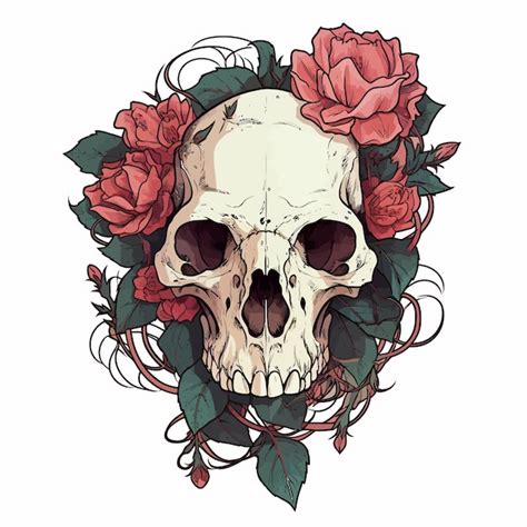 Una Calavera Con Una Corona De Rosas Rojas Vector Premium