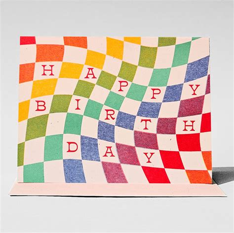 Rainbow Checkboard Birthday Risograph Greeting Card Bromstad