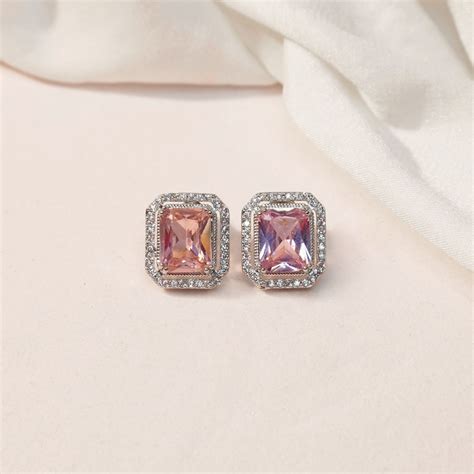 Buy Niscka American Diamond Pink Cubic Zirconia Crystals Stud Earrings