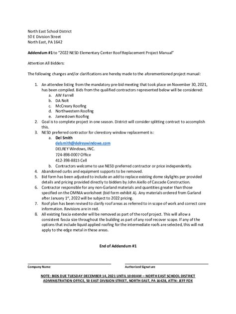 Fillable Online Nesd Addendum No Pdf North East School District