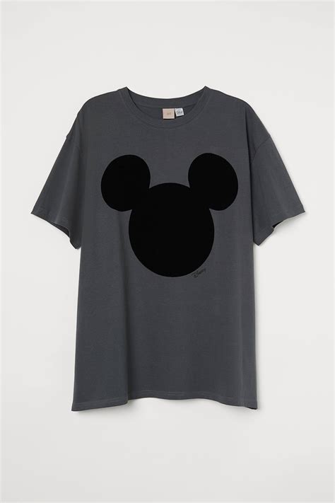 Handm Printed T Shirt Dark Gray Mickey Mouse Ladies Handm Ca