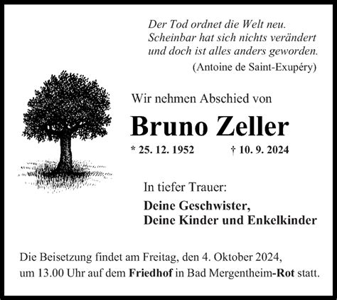 Traueranzeigen Von Bruno Zeller Trauerportal Ihrer Tageszeitung