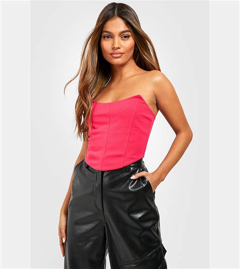 Buy Boohoo Seam Detail Scuba Corset Top In Pink 6thstreet Oman