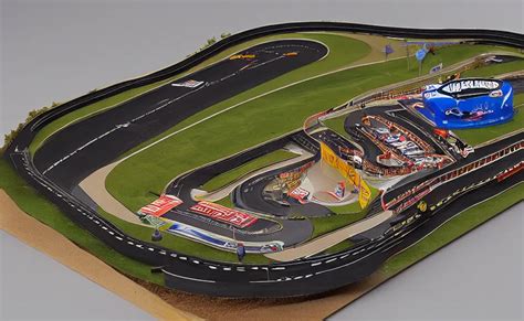 A Miniature Model Of A Nascar Track Diorama Stable Off