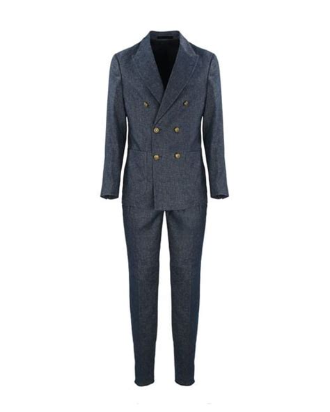 Eleventy Denim Effect Double Breasted Suit In Blue For Men Lyst