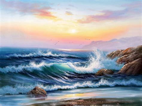 Sunrise over the Sea Oil Painting Gallery, Modern Oil Painting, Contemporary Art Painting ...