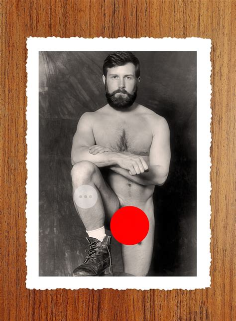 Vintage Male Nude Art Photo Print Naked Man With Beard And Boots Erotic