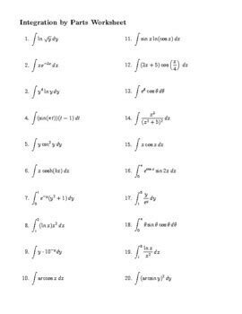 Integration By Parts Questions Solutions Calculus Worksheet