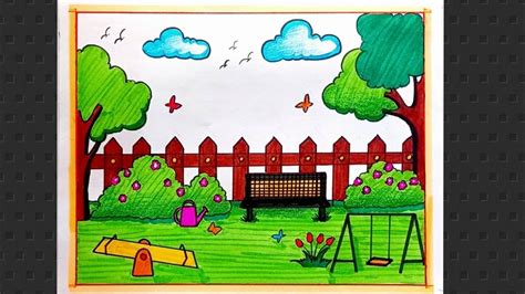 How To Draw Garden Scenery Drawing Step By Step Flower Garden Drawing