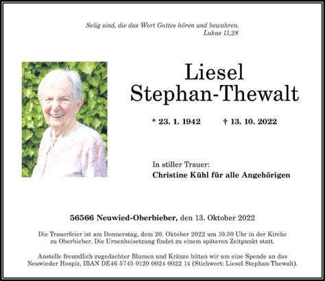 Traueranzeigen Von Liesel Stephan Thewalt Rz Trauer De