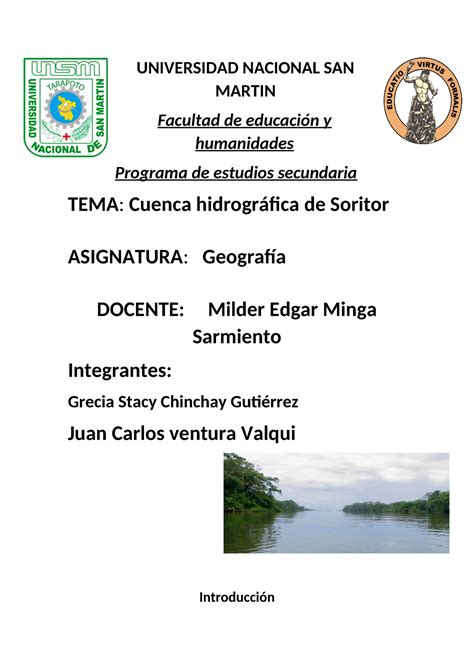 Geografia Informe Trabajos UNIVERSIDAD NACIONAL SAN MARTIN Facultad