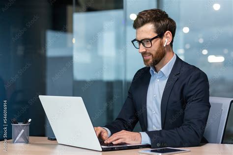 Successful Mature Businessman At Work With Laptop Inside Office Man In