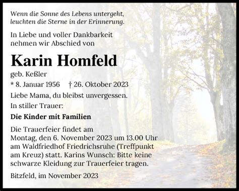 Traueranzeigen Von Karin Homfeld Trauerundgedenken De