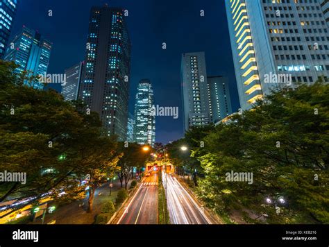 traffic light trails in a dark night in Tokyo, Japan Stock Photo - Alamy