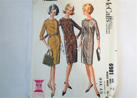 Mccalls 6981 Vintage 1963 Sewing Pattern Misses Slim Four Panel Dress Size 36 Bust Used Etsy